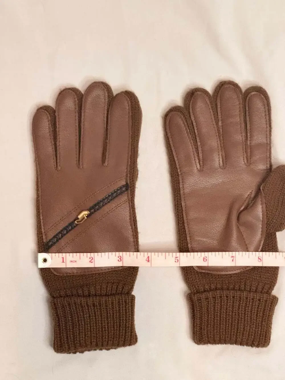 Vintage English Village Brown‎ Leather and Knit Gloves